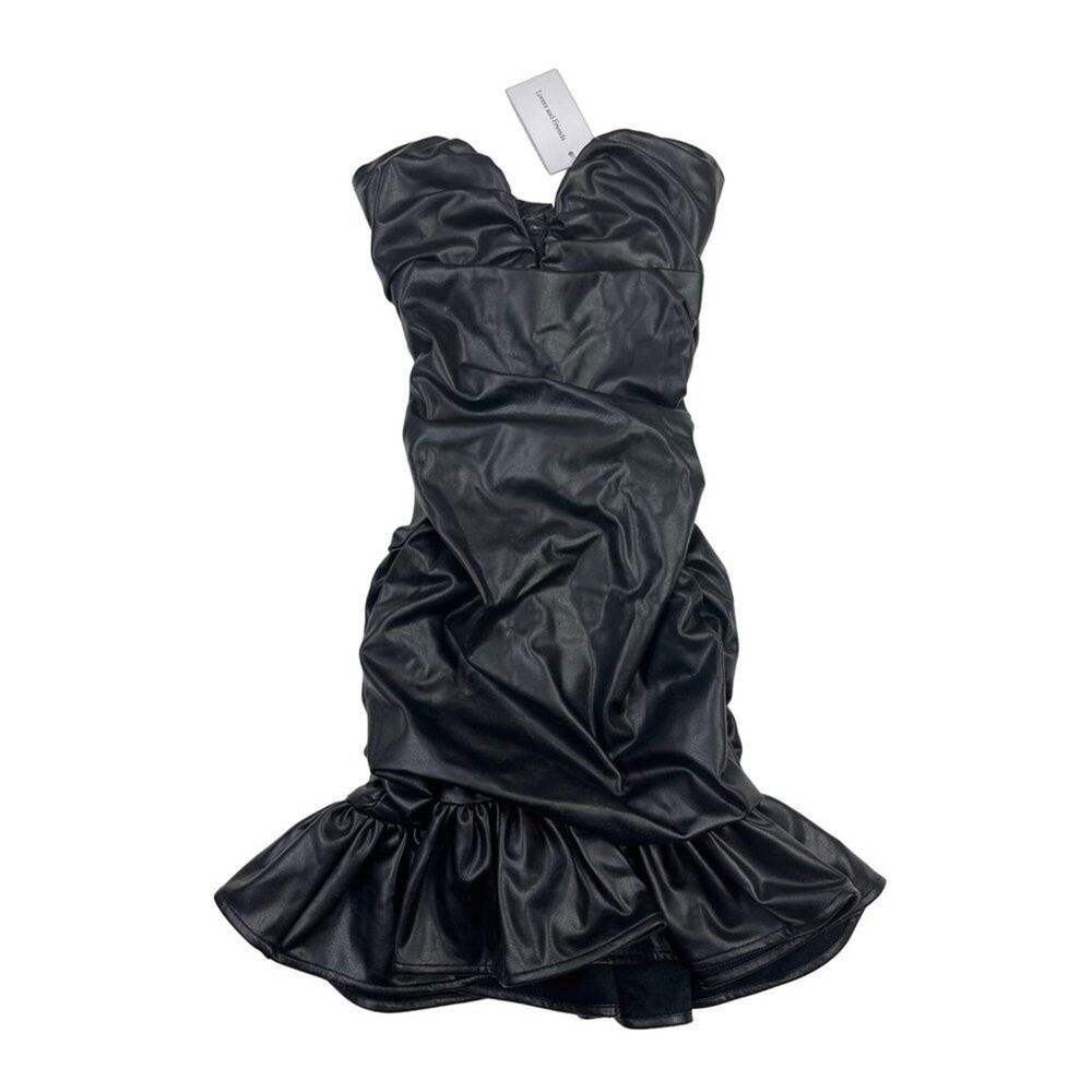 Lovers & Friends - Melrose Ruched Faux Leather Mini Dress in Black